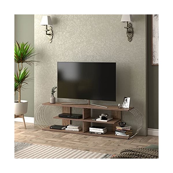 [en.casa] Meuble TV de Salon Banc Télé Industriel Support Rangement Console Jeux Etagères Panneau de Particules Métal 172 x 3