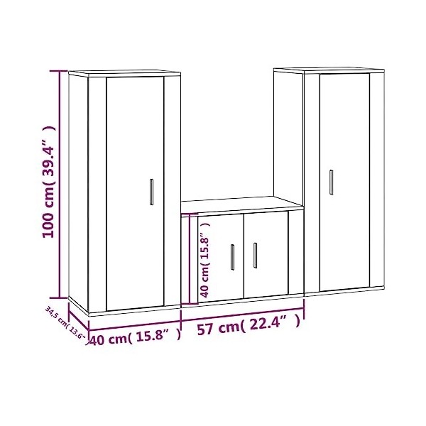 RAUGAJ Home Hardware Businese Meuble TV 3 pièces en chêne fumé