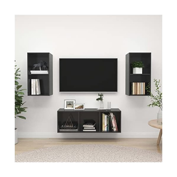 RAUGAJ Home Hardware Businese Meuble TV 3 pièces en bois Gris brillant
