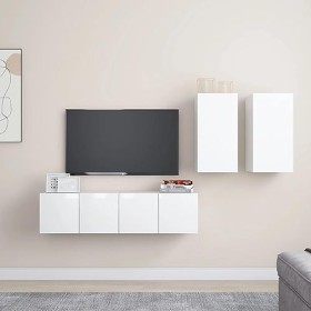 KEAAN Home Hardware Businese Meuble TV 4 pièces en bois Blanc brillant