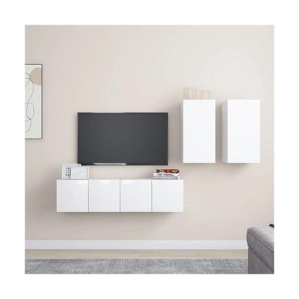 KEAAN Home Hardware Businese Meuble TV 4 pièces en bois Blanc brillant