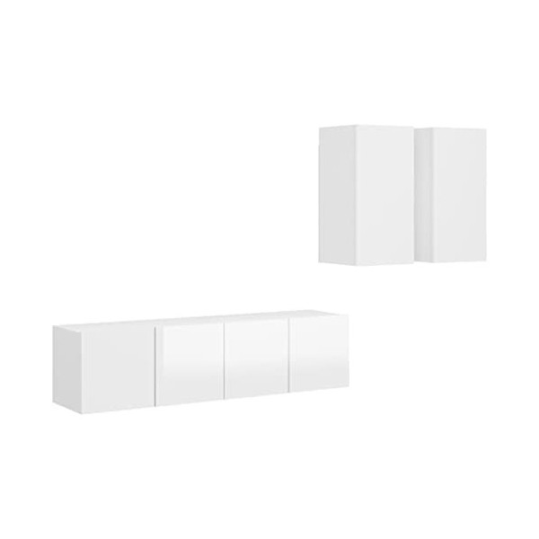 KEAAN Home Hardware Businese Meuble TV 4 pièces en bois Blanc brillant