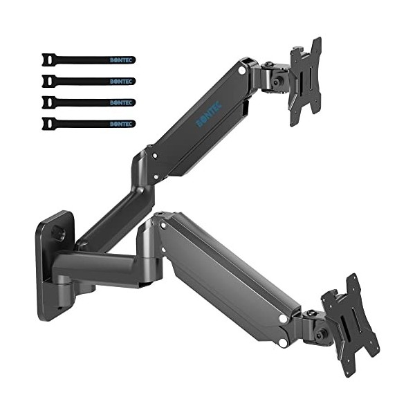 BONTEC Support Mural Ecrans PC pour 2 Moniteurs de 13 à 27 Pouces jusquà 8 kg, Bras Moniteur de Ressort à Gaz Hauteur Réglab