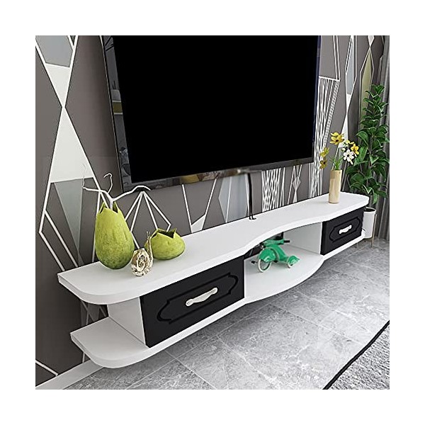 SXSGSM Meuble TV Flottant, Meuble TV Mural avec 2 tiroirs, pour décodeur, télécommande, projecteur, Console de jeu/noir/140 c