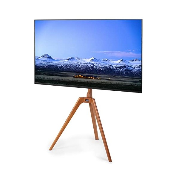 VIVO Chevalet en bois pour TV avec écran LCD LED de 45 à 65 pouces, support TV de studio, support TV réglable avec pivot et b