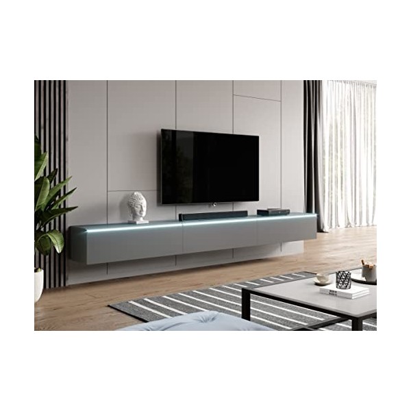Furnix Meuble TV Bargo - Anthracite - avec éclairage LED - 300 x 34 x 32 cm 3 x 100 - Meuble TV - Commode - 2 Compartiments