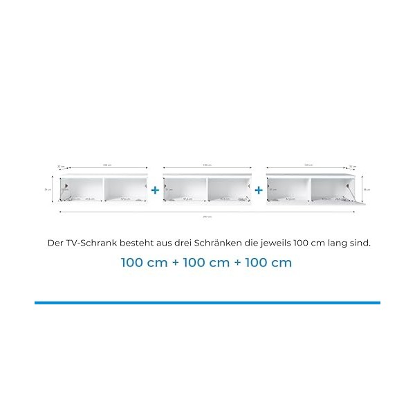 Furnix Meuble TV Bargo - Anthracite - avec éclairage LED - 300 x 34 x 32 cm 3 x 100 - Meuble TV - Commode - 2 Compartiments