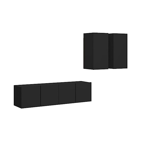 CUTSKY Meuble TV 4 pièces en bois noir