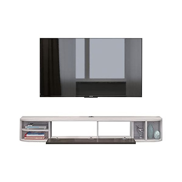 Console Multimédia Murale, Meuble TV en Bois, Support Banc TV Multimédia Flottant, Blanc Cassé Size : 160cm 