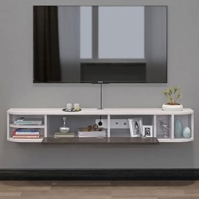 Console Multimédia Murale, Meuble TV en Bois, Support Banc TV Multimédia Flottant, Blanc Cassé Size : 160cm 