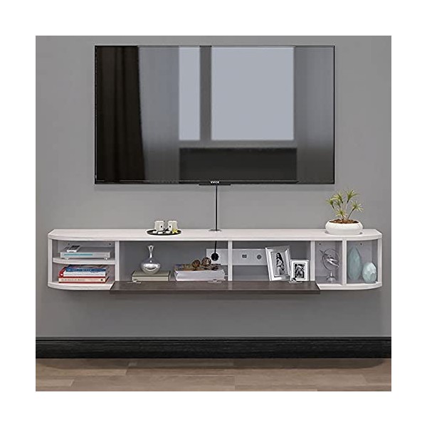 Console Multimédia Murale, Meuble TV en Bois, Support Banc TV Multimédia Flottant, Blanc Cassé Size : 160cm 