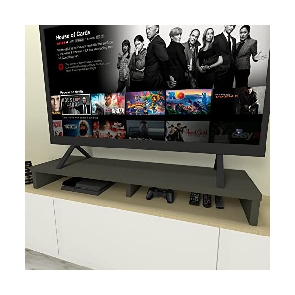 Henor Rehausse TV en Bois FSC Double 130 x 35 x 15 cm Graphite Mat. Supporte +100 kg.