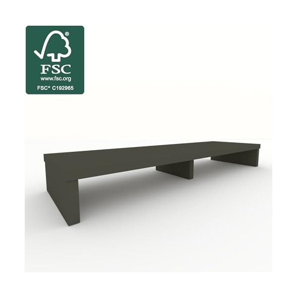 Henor Rehausse TV en Bois FSC Double 130 x 35 x 15 cm Graphite Mat. Supporte +100 kg.