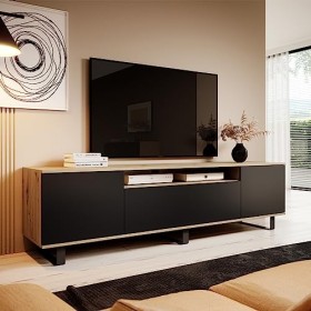Petits-meubles Meuble TV 3 Portes 200 cm Keen Bois et Noir