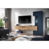 PRICE FACTORY just for you Composition Murale Collection Mariano Coloris Bleu Marine et chêne. LED incluses. Meuble TV Design
