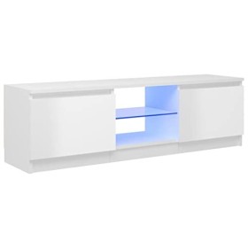 WIFESE Meuble TV avec Lumières LED Blanc Brillant 120x30x35,5 cm Armoire TV Meuble HiFi Meuble Salon Chambre Table de Télévis
