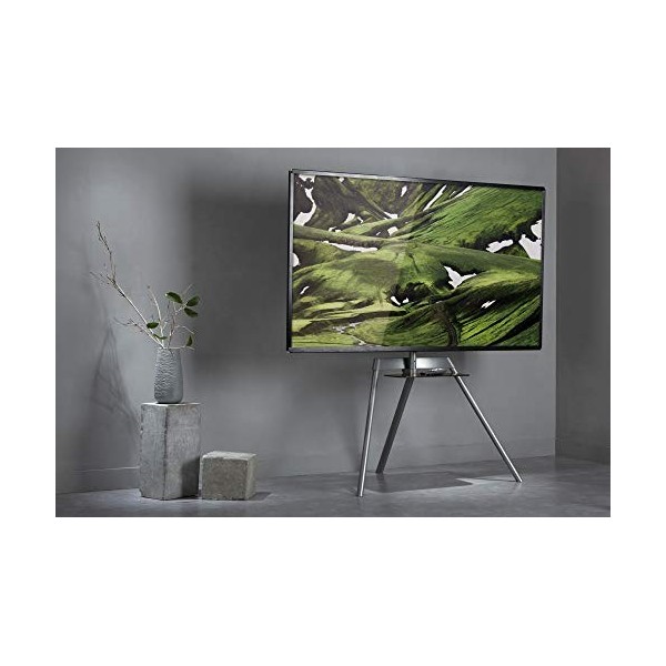 Meuble TV minimaliste – Trépied TV en acier robuste | Peut supporter jusquà 39,9 kg et sadapte aux écrans plats et incurvés