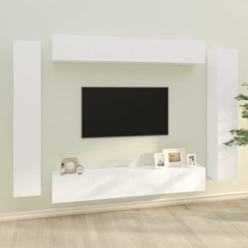 BaraSh Ensemble de Meubles TV 8 pcs Blanc Bois dingénierie,Meuble TV,Table Basse Salon Meuble TV,Table Basse LED Couleurs