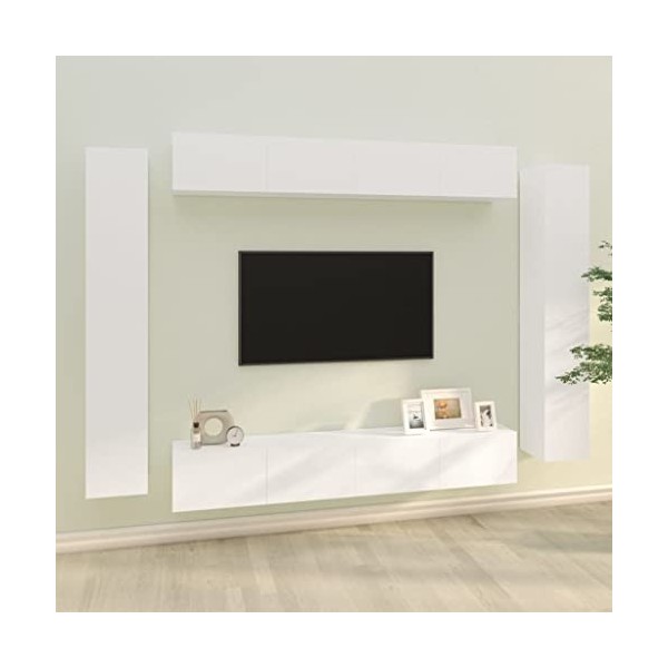 BaraSh Ensemble de Meubles TV 8 pcs Blanc Bois dingénierie,Meuble TV,Table Basse Salon Meuble TV,Table Basse LED Couleurs
