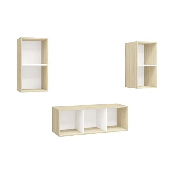 Meuble TV 3 pièces en bois blanc et chêne sonoma