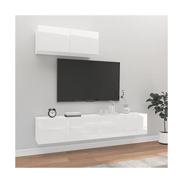 MATTUI Home Hardware Businese Meuble TV 3 pièces en bois Blanc brillant