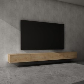 Sogood Meuble TV Bas 320 cm Armoire TV Marron Clair Table de Télévision Salon avec Portes Meuble TV Suspendu MBTV02