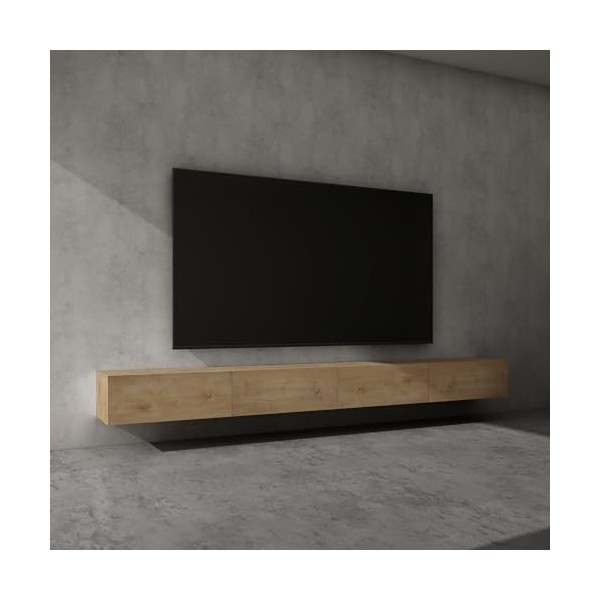 Sogood Meuble TV Bas 320 cm Armoire TV Marron Clair Table de Télévision Salon avec Portes Meuble TV Suspendu MBTV02