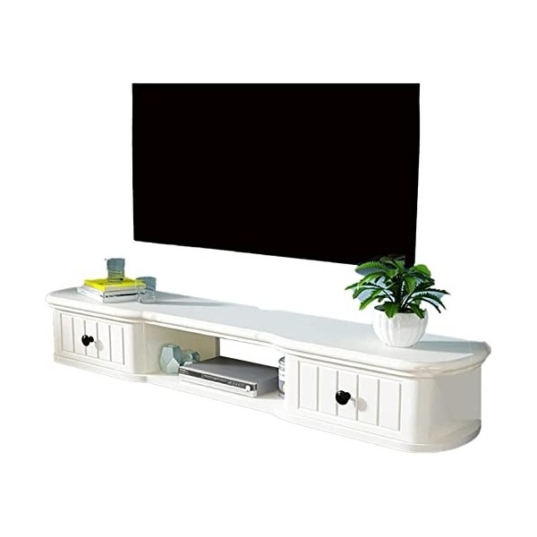 Meuble TV, Lowboard TV, Étagères flottantes, Étagère flottante pour meuble TV, Fabriqué en bois de pin naturel, Console multi