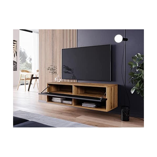 MINIO go for it - Armoire TV Lowboard Anne I 100x30x33 cm I avec Portes et Niches Ouvertes I Panneau de Particules Stratifié 