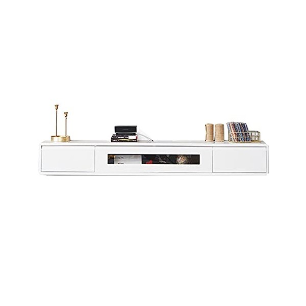 XIBANY Console multimédia Murale, Bois dhévéa, étagère Flottante pour Meuble TV avec 2 tiroirs de Rangement, Meuble TV Brico