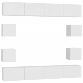 Meuble TV Mural Support TV pour télévision avec Compartiments 8pcs, Meuble de Rangement TV Table pour Salon, Elégance, Blanc
