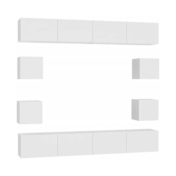 Meuble TV Mural Support TV pour télévision avec Compartiments 8pcs, Meuble de Rangement TV Table pour Salon, Elégance, Blanc