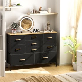 GipGiper Grand meuble TV pour télévision de 55", centre de divertissement avec 9 tiroirs en tissu, unité de rangement pour ch