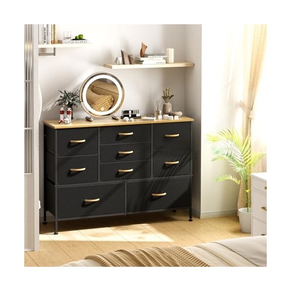 GipGiper Grand meuble TV pour télévision de 55", centre de divertissement avec 9 tiroirs en tissu, unité de rangement pour ch