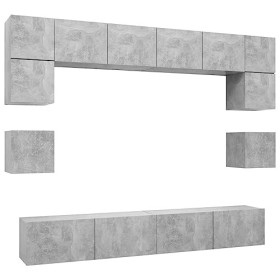 GuyAna Ensemble de Meuble TV 8 pcs Gris béton Aggloméré,Meuble TV Étagère,Meuble dangle TV,Meuble Haut Salon