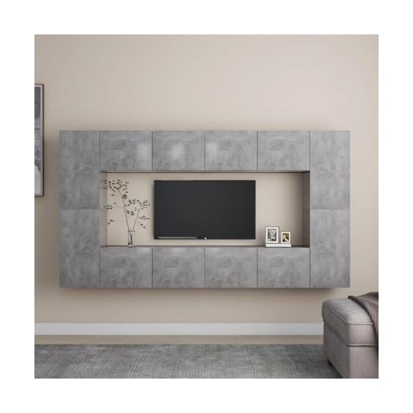 ARKEM Ensemble de Meubles TV 8 pcs Gris béton Aggloméré,Meuble TV,Ensemble Meuble TV,Table TV