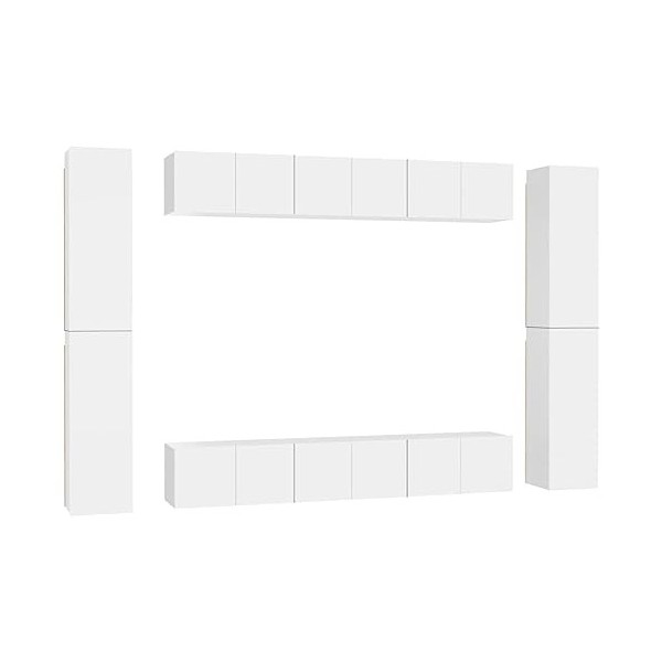 GuyAna Ensemble de Meubles TV 10 pcs Blanc Aggloméré,Meuble Haut Salon,Meuble TV Étagère,Meuble dangle TV