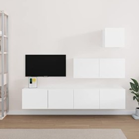 LEDSIX Ensemble de meubles TV 4 pièces en bois blanc pour centres de divertissement et meubles TV