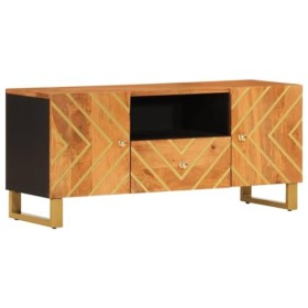 DCRAF Home Hardware Businese Meuble TV en bois massif Mangue Marron et noir 105 x 33,5 x 46 cm