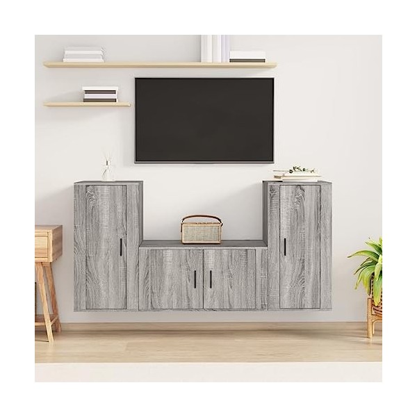 MATTUI Home Hardware Businese Meuble TV 3 pièces en bois Sonoma Gris