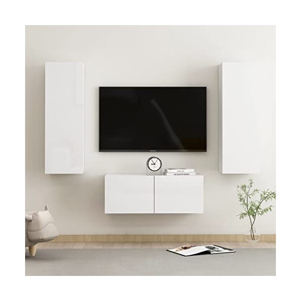 RAUGAJ Home Hardware Businese Meuble TV 3 pièces en bois Blanc brillant