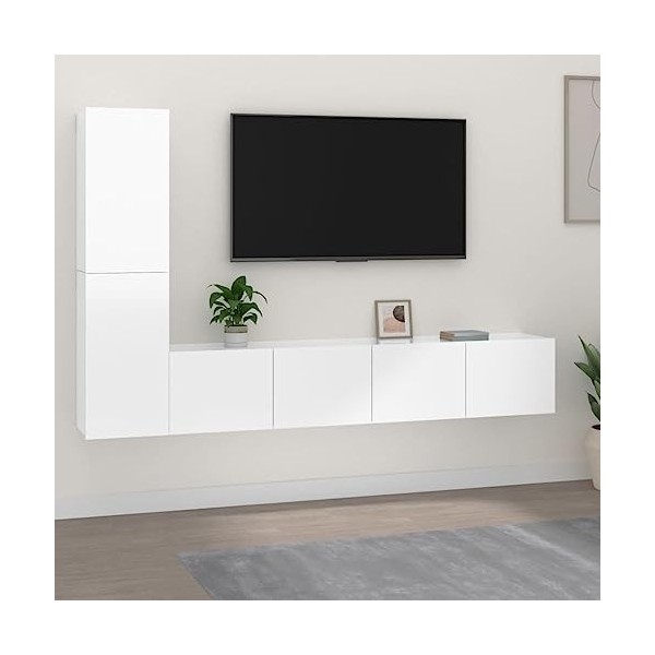 KEAAN Home Hardware Businese Meuble TV 4 pièces en bois Blanc brillant