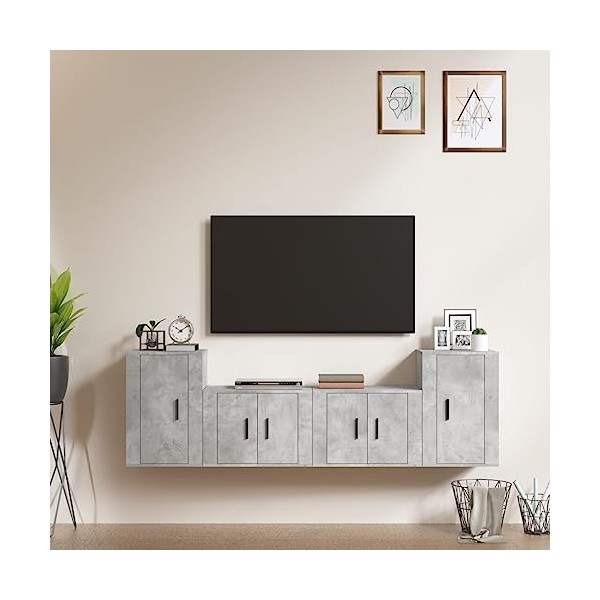 RAUGAJ Centres de divertissement et meubles TV, 4 pièces Meuble TV en bois gris béton