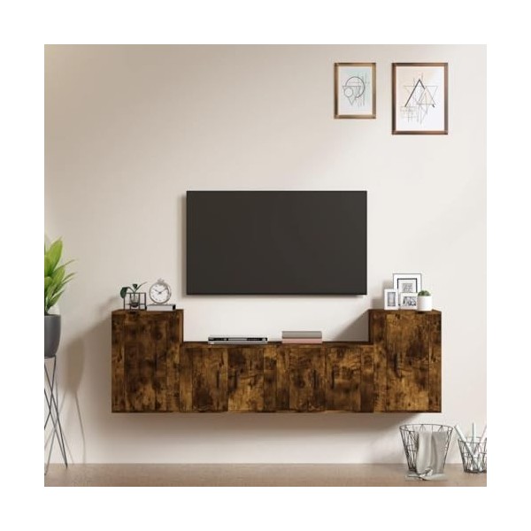 CUTSKY Meuble TV 4 pièces en chêne fumé