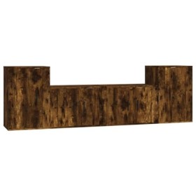 CUTSKY Meuble TV 4 pièces en chêne fumé