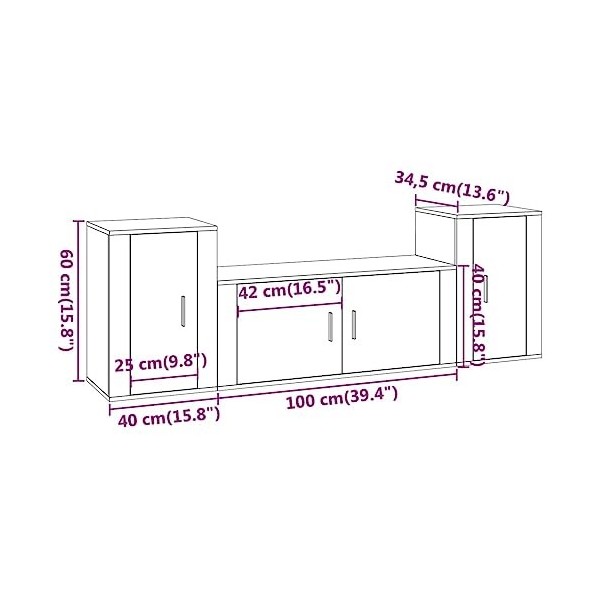 CUTSKY Meuble TV 3 pièces en bois blanc brillant