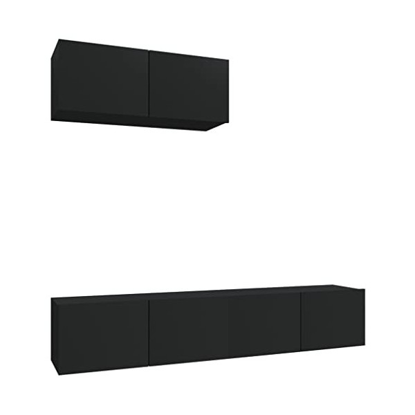 SEVSO Meuble TV 3 pièces en bois noir