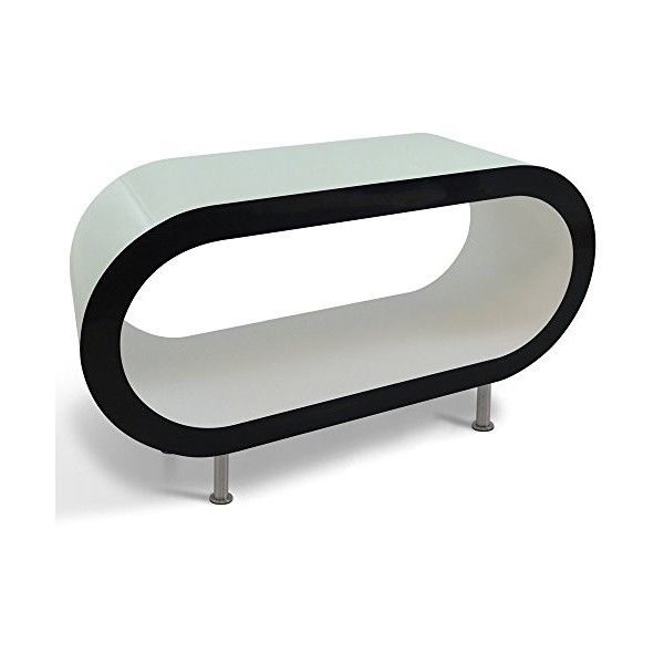 Zespoke Design Blanc Brillant avec Table Côtés Noirs Cerceau de Café TV/Meuble en Différentes Tailles