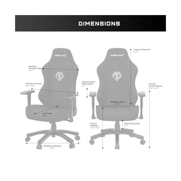 Anda Seat Chaise de Jeu, Simili Cuir, Tissu Noir, Grand