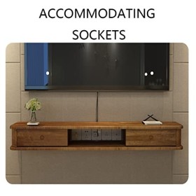 Meuble TV Flottant avec Porte coulissante en Bois, élément détagère pour Meuble TV avec Gestion des câbles, Meuble TV/Noir w